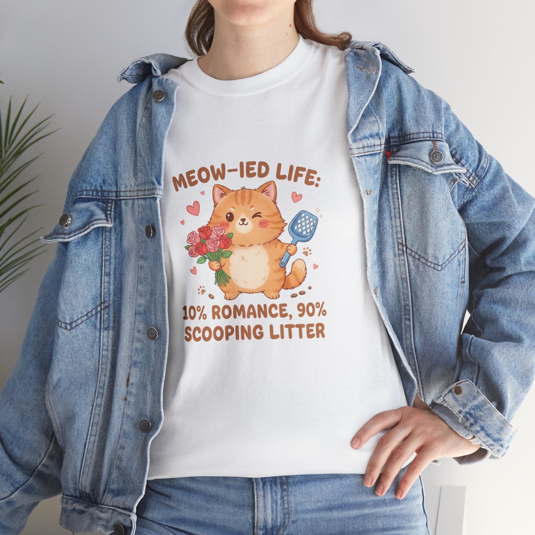 "Meow-ied Life: 10% Romance, 90% Scooping Litter" Cat Graphic Tee