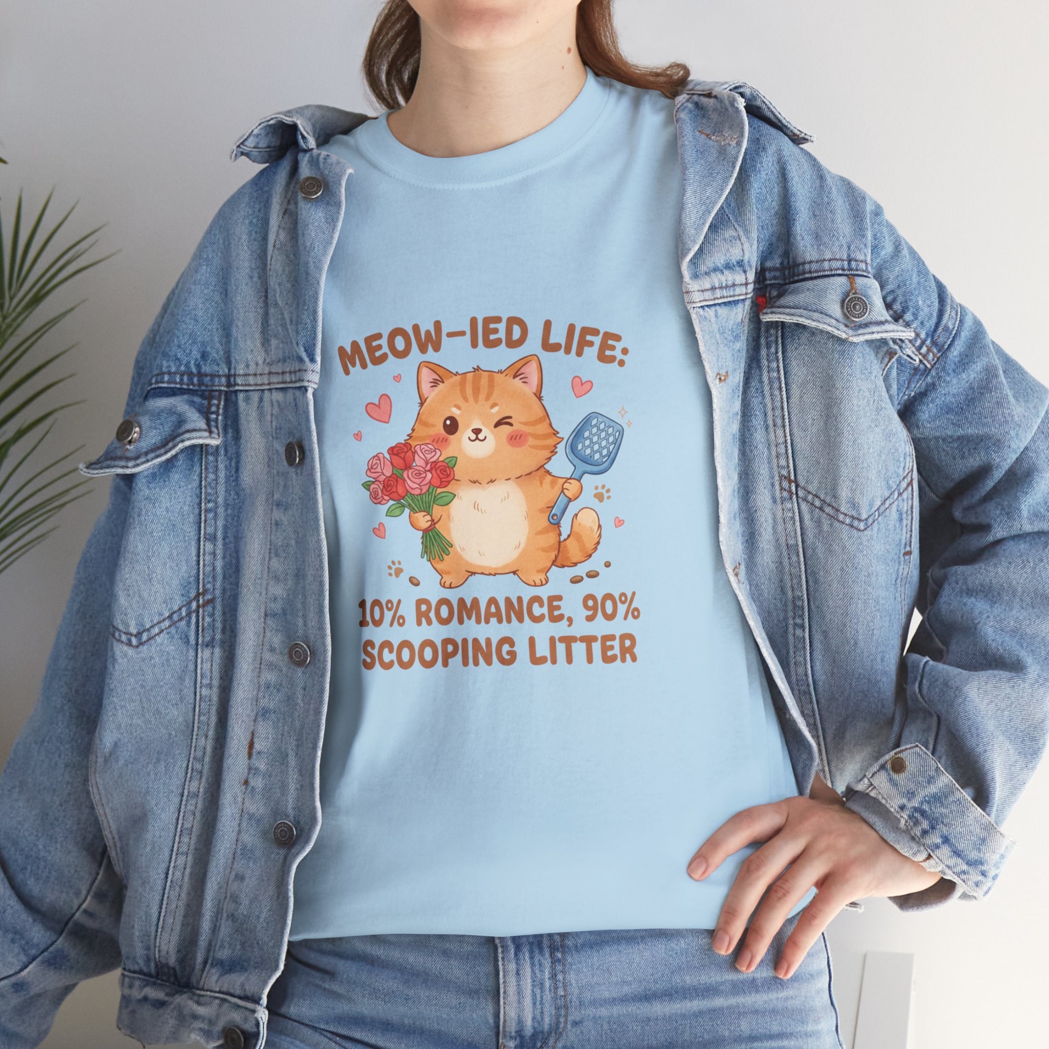 "Meow-ied Life: 10% Romance, 90% Scooping Litter" Cat Graphic Tee