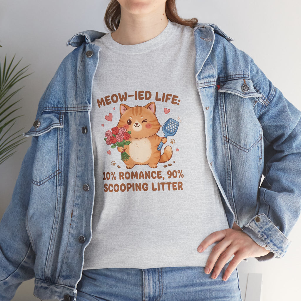 "Meow-ied Life: 10% Romance, 90% Scooping Litter" Cat Graphic Tee