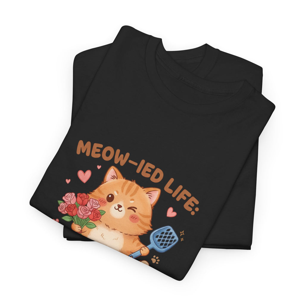 "Meow-ied Life: 10% Romance, 90% Scooping Litter" Cat Graphic Tee