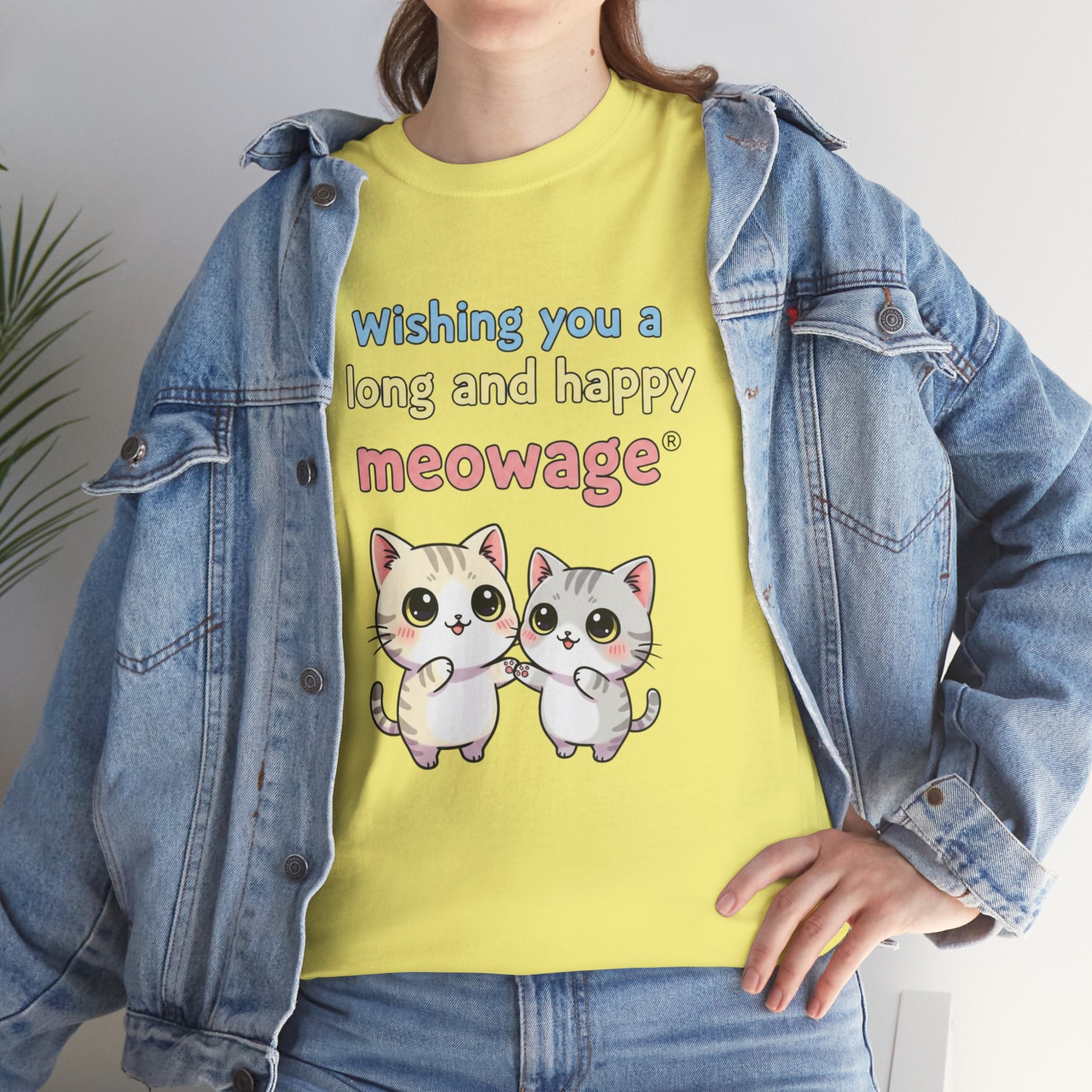 "Wishing you a long and happy meowage®" Cat Couple Graphic Tee