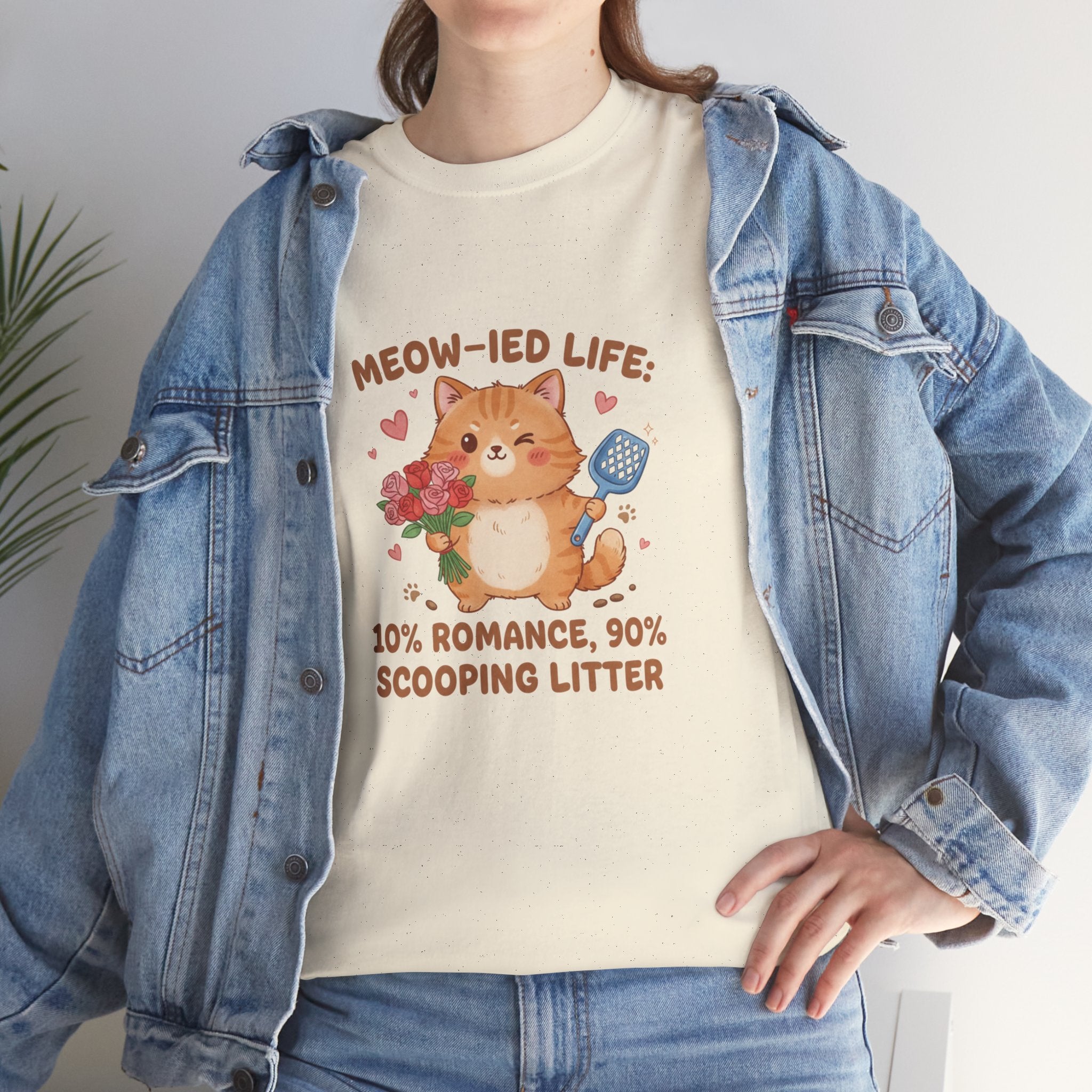 "Meow-ied Life: 10% Romance, 90% Scooping Litter" Cat Graphic Tee
