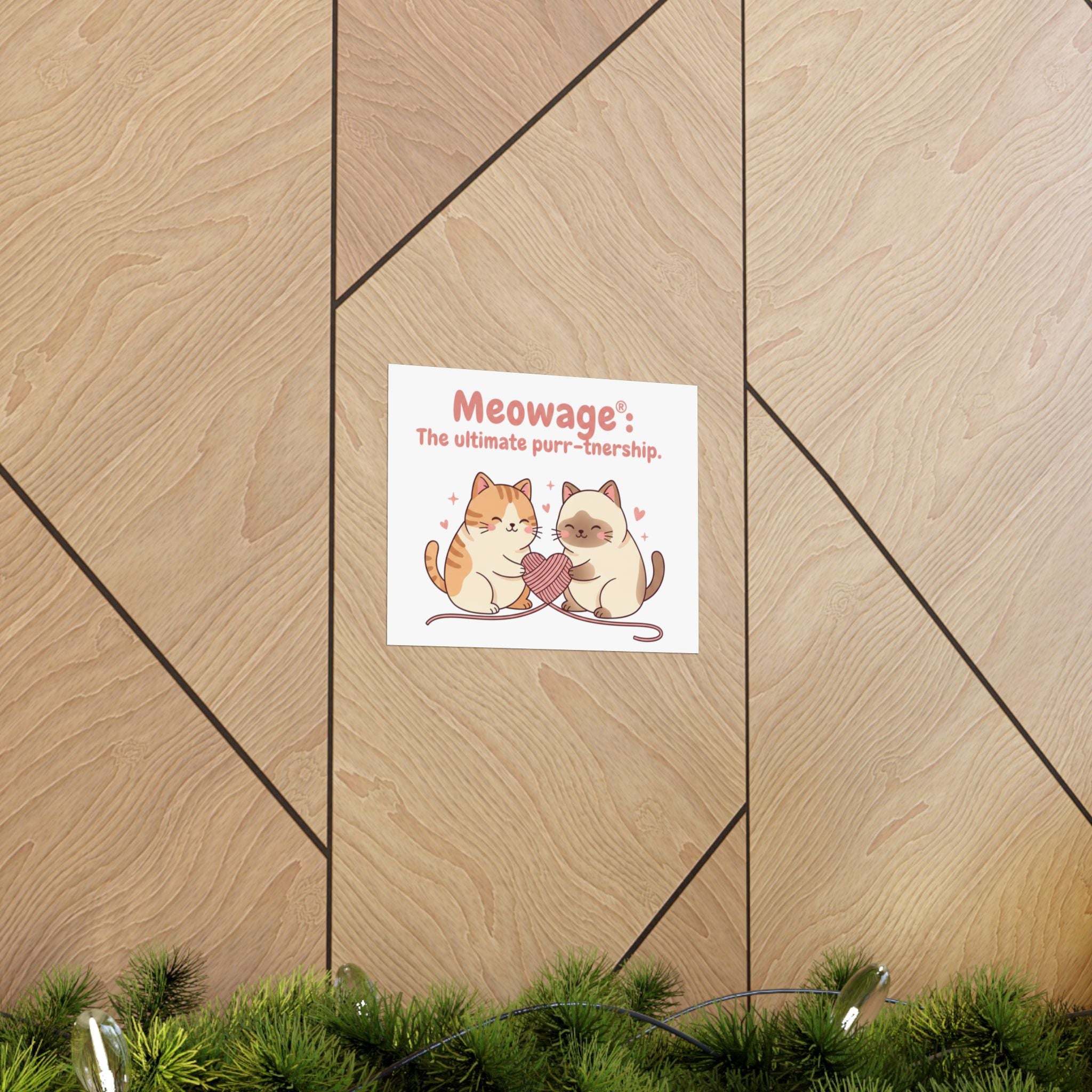 "Meowage®: The ultimate purr-tnership." Cute Cat Wall Art