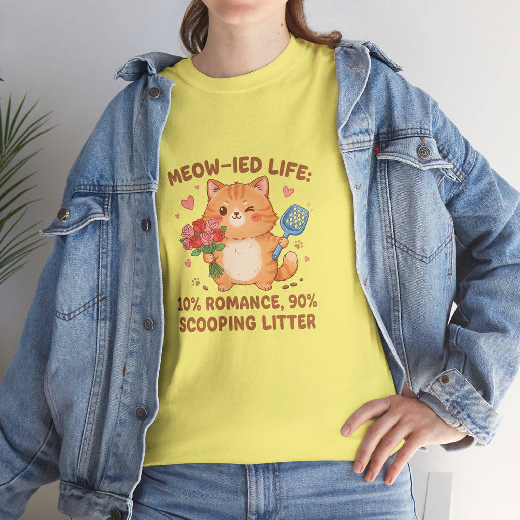 "Meow-ied Life: 10% Romance, 90% Scooping Litter" Cat Graphic Tee