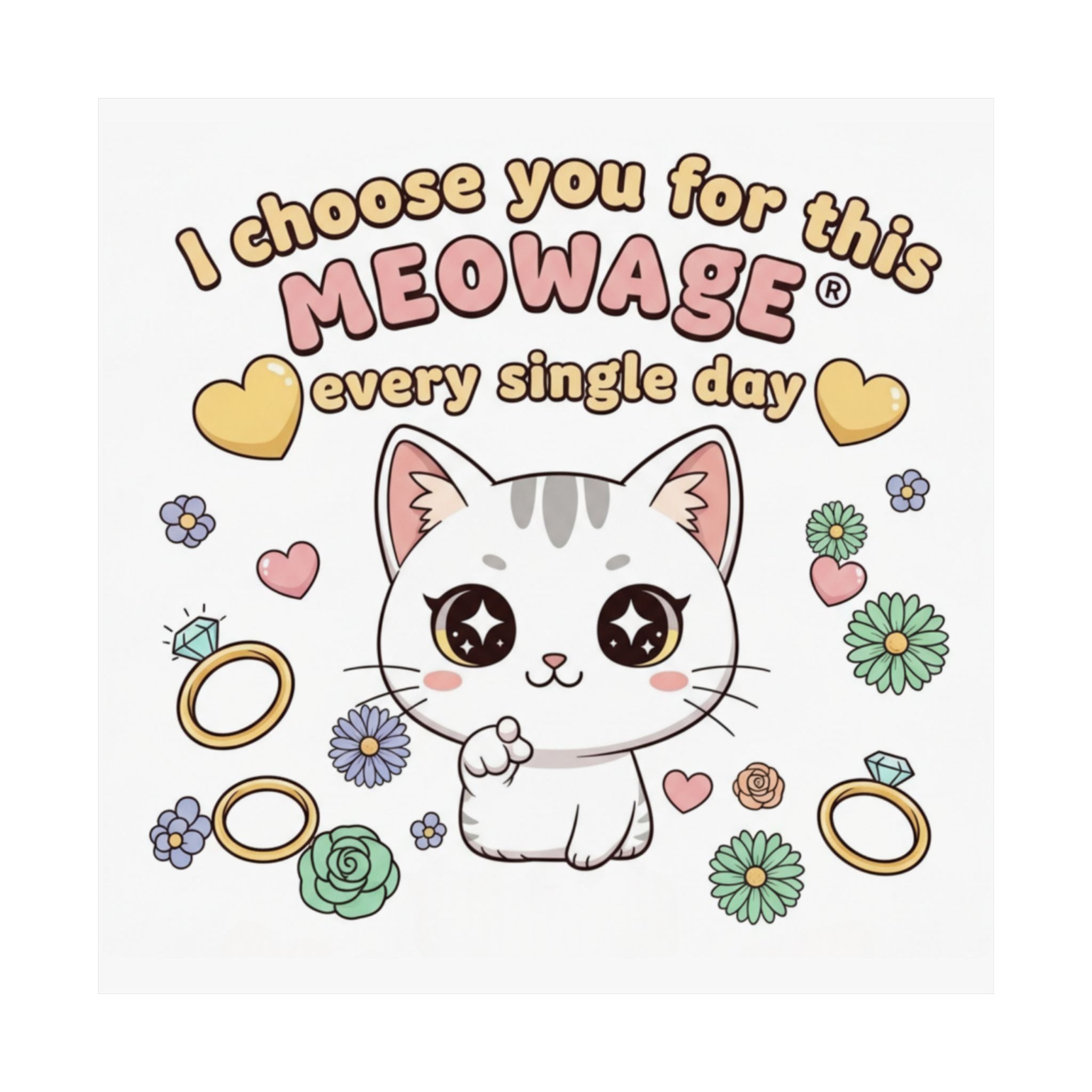 "I choose you for this meowage®, every single day" Cute Cat Wall Art