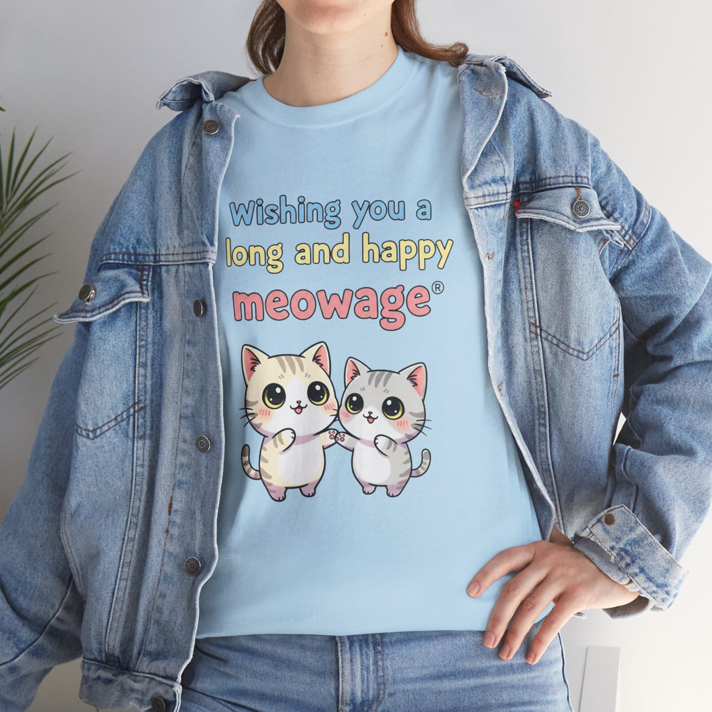 "Wishing you a long and happy meowage®" Cat Couple Graphic Tee