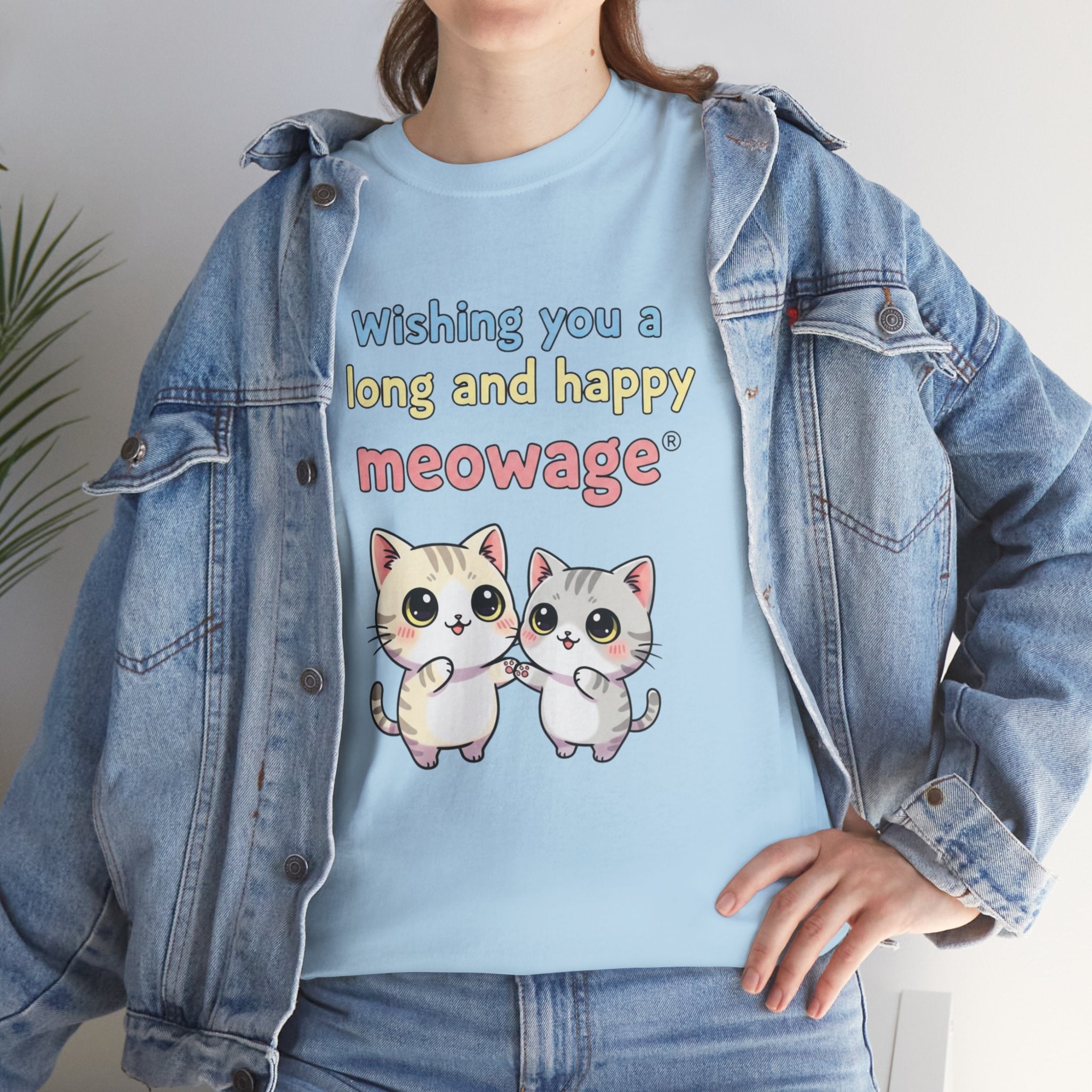 "Wishing you a long and happy meowage®" Cat Couple Graphic Tee