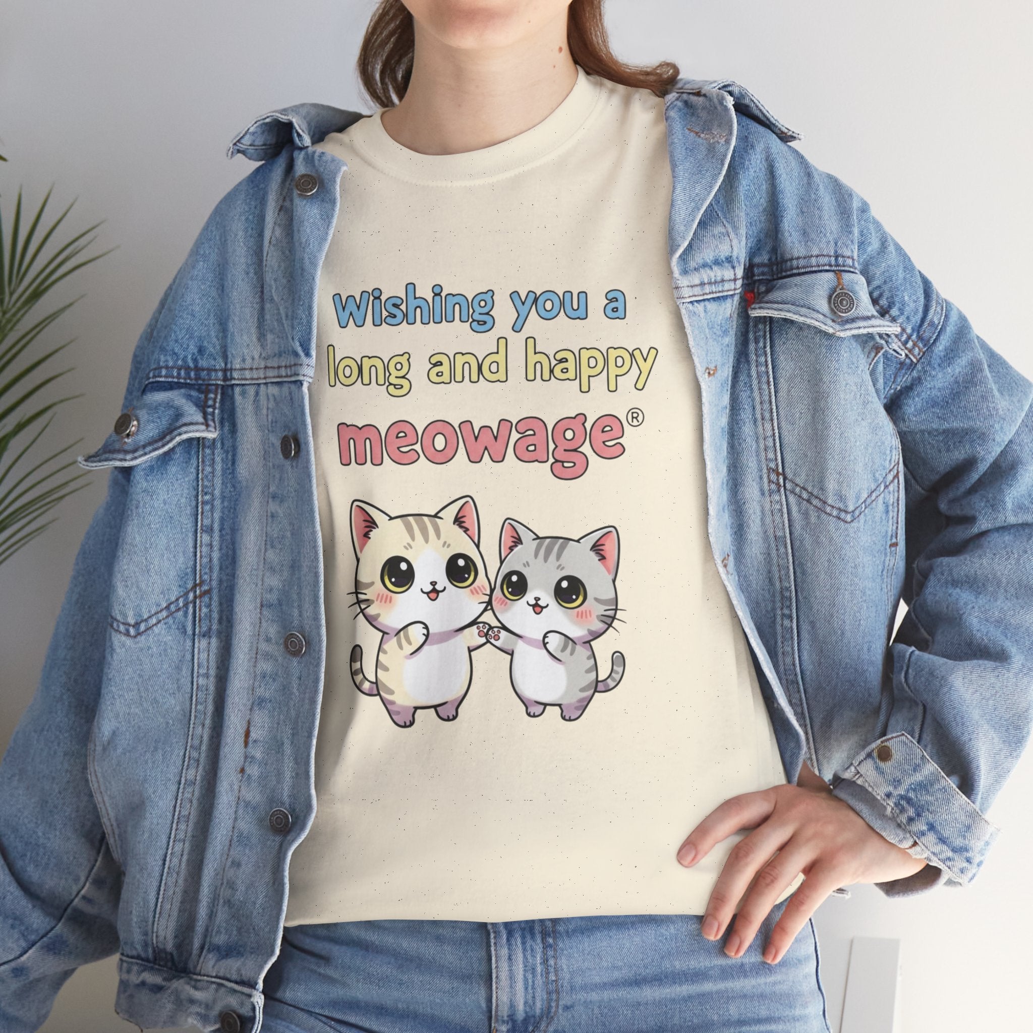 "Wishing you a long and happy meowage®" Cat Couple Graphic Tee