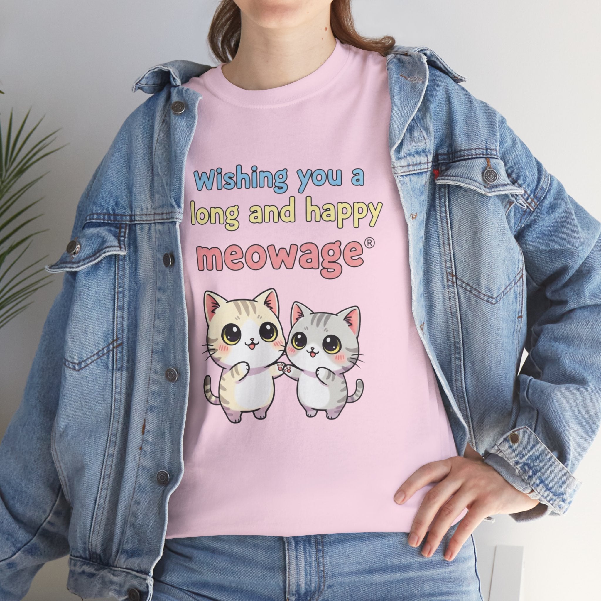 "Wishing you a long and happy meowage®" Cat Couple Graphic Tee