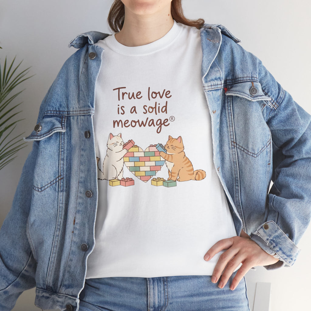 " True love is a solid meowage® " Cat Couple Graphic Tee