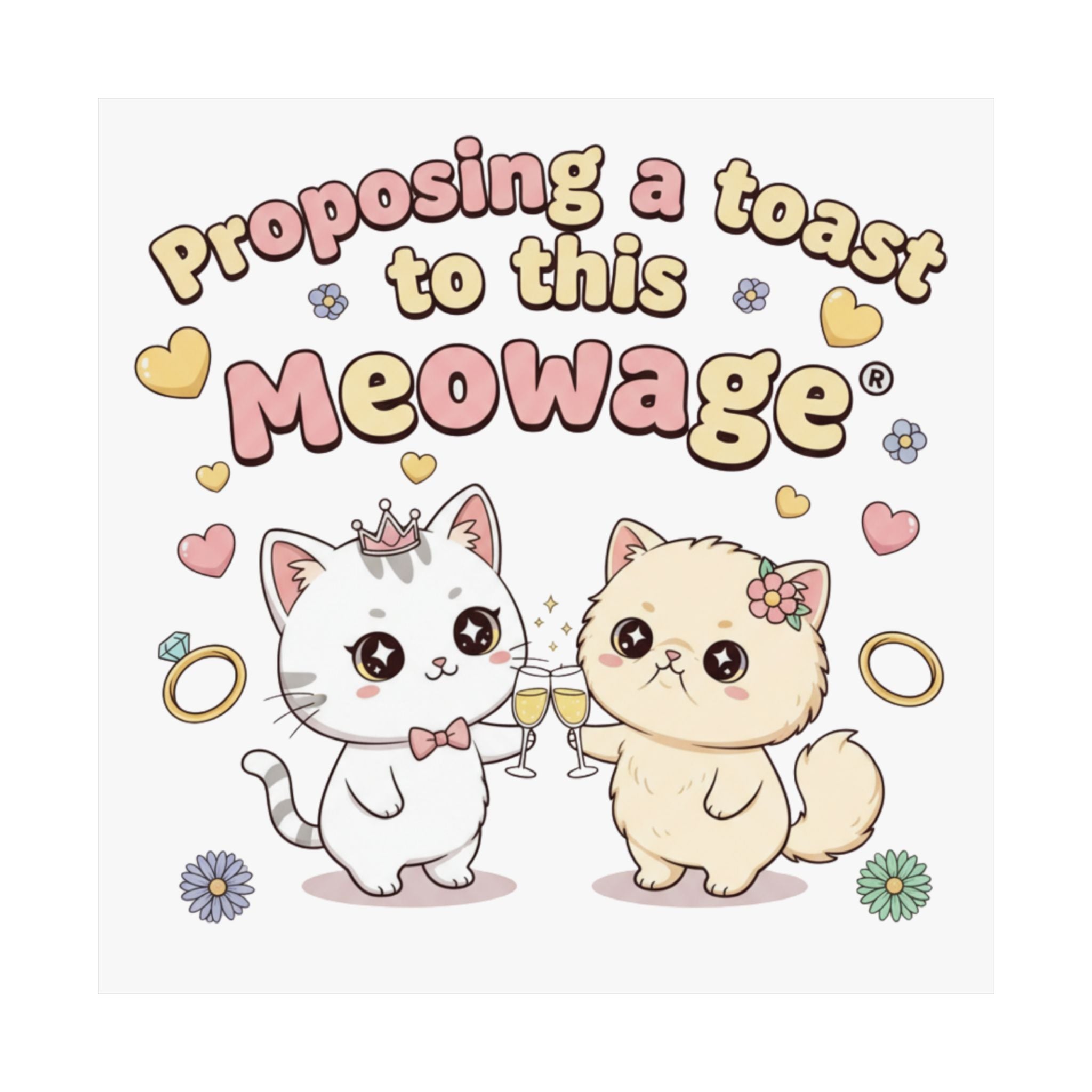 "Proposing a toast to this meowage®" Cute Cat Wall Art