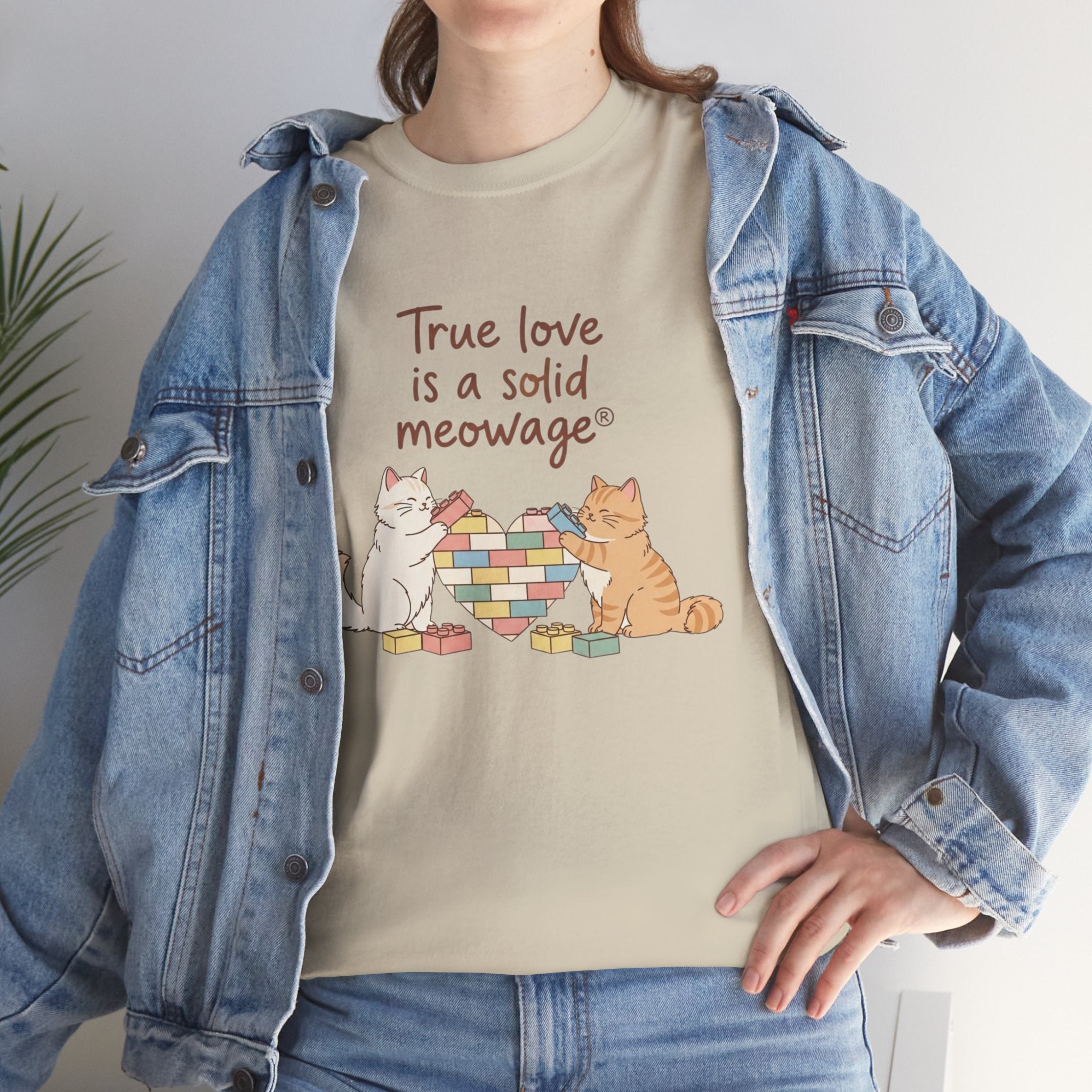 " True love is a solid meowage® " Cat Couple Graphic Tee