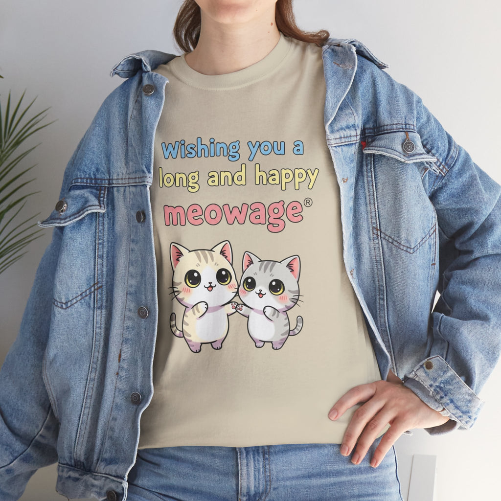 "Wishing you a long and happy meowage®" Cat Couple Graphic Tee