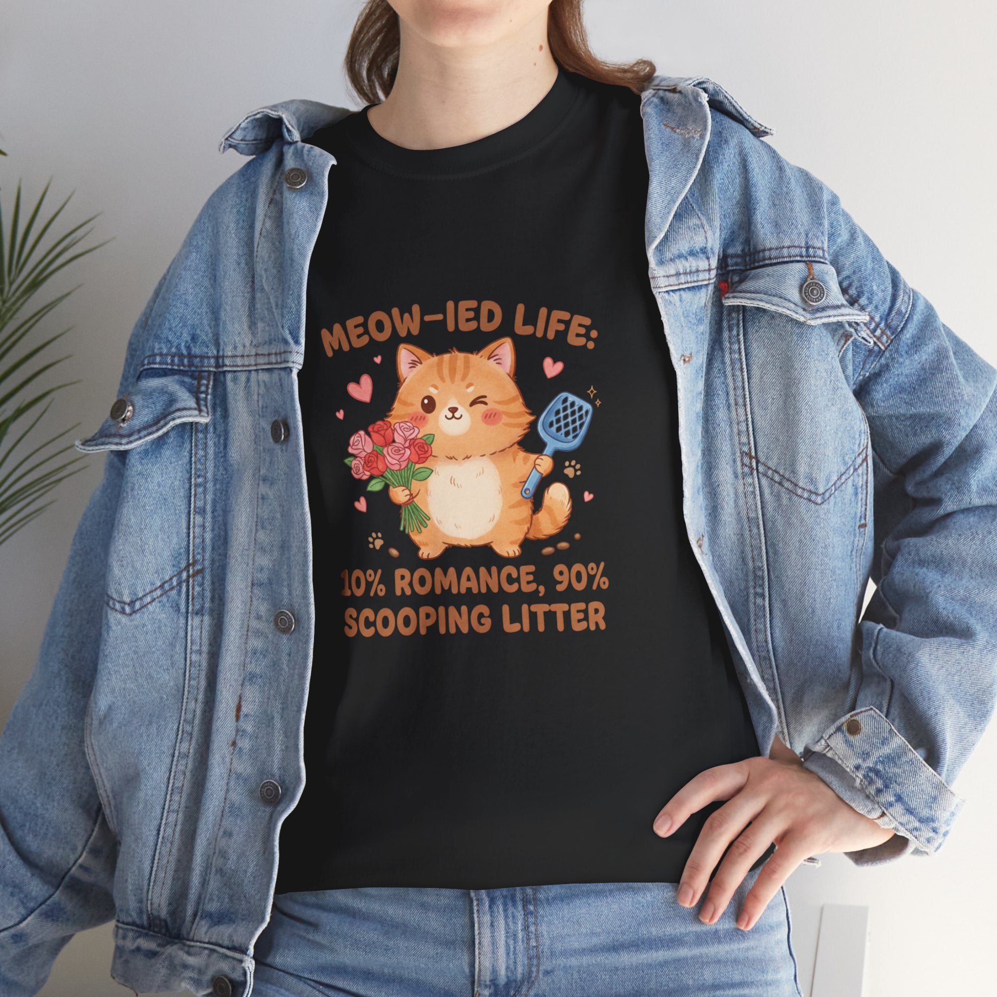 "Meow-ied Life: 10% Romance, 90% Scooping Litter" Cat Graphic Tee