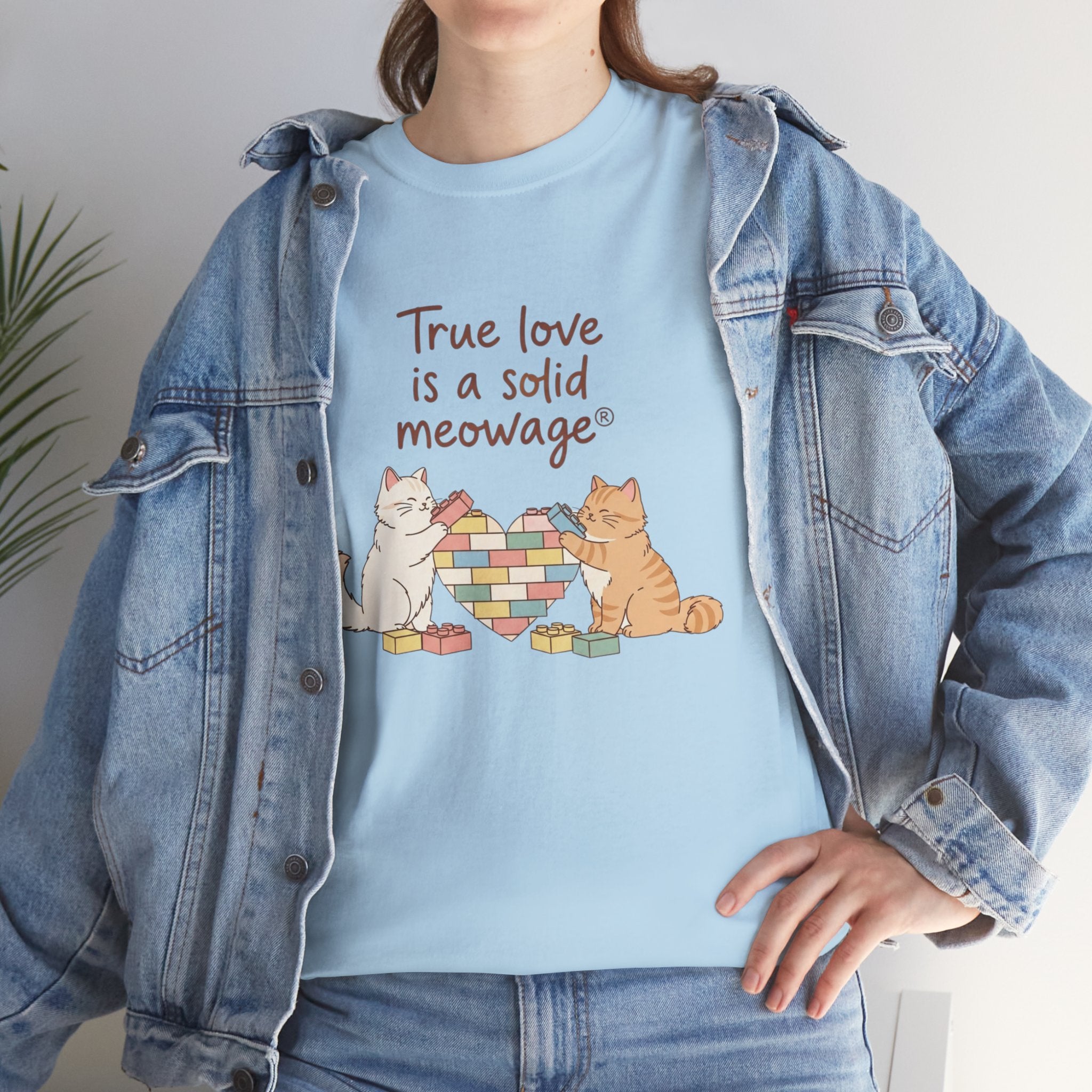 " True love is a solid meowage® " Cat Couple Graphic Tee