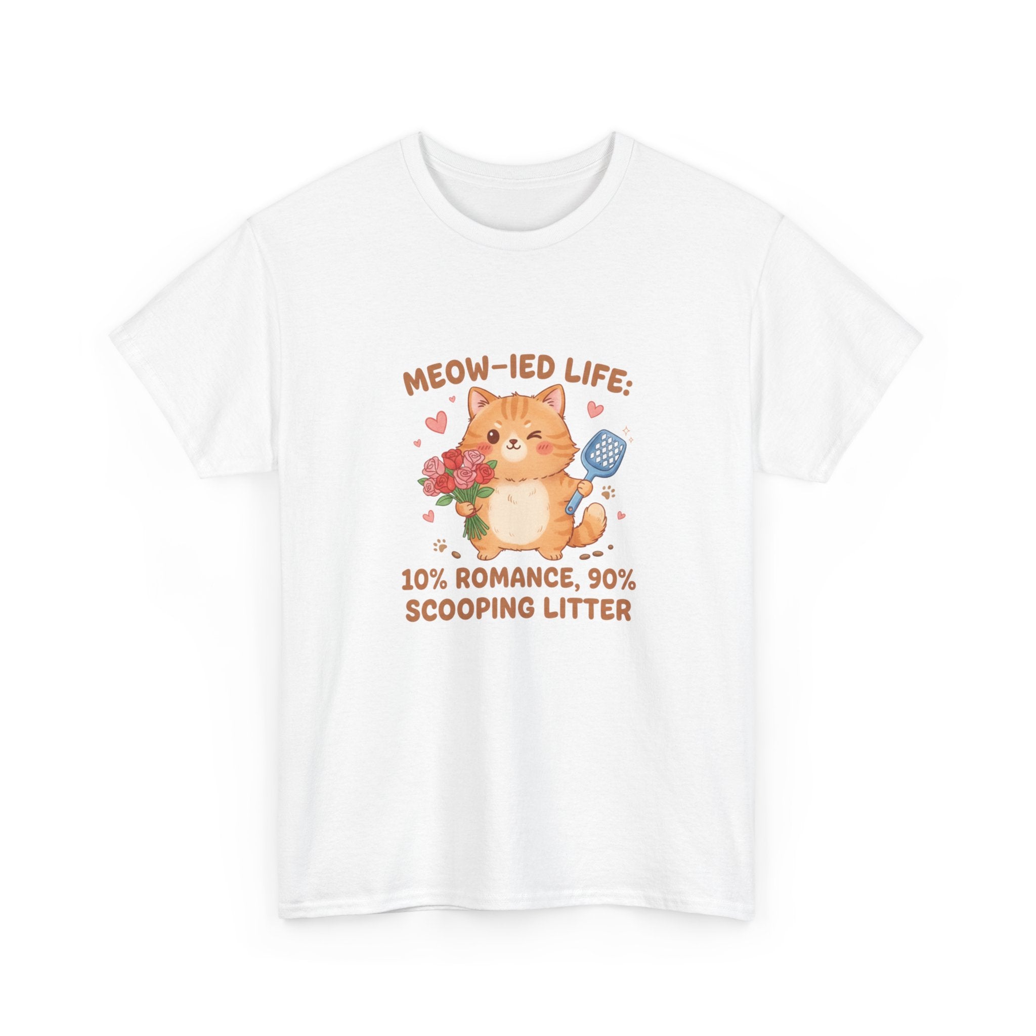 "Meow-ied Life: 10% Romance, 90% Scooping Litter" Cat Graphic Tee