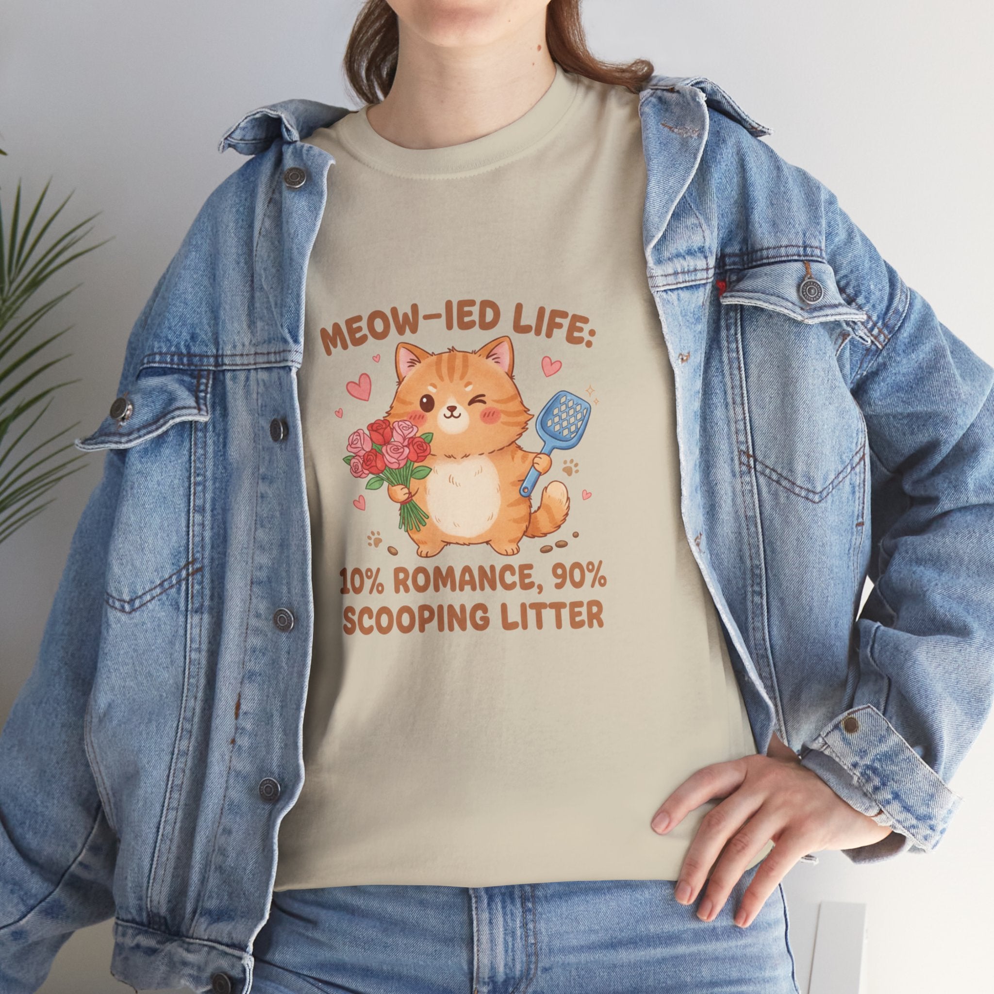 "Meow-ied Life: 10% Romance, 90% Scooping Litter" Cat Graphic Tee