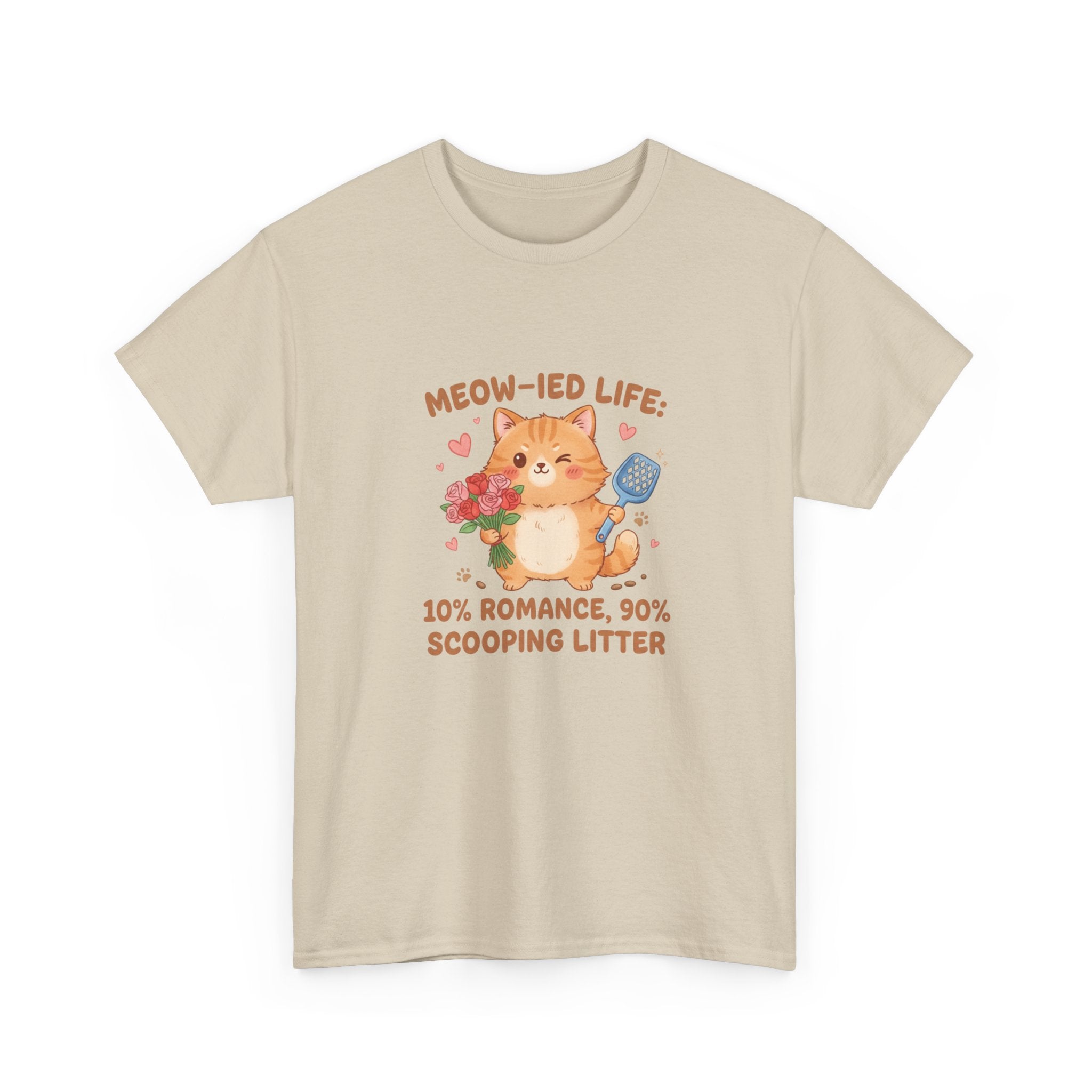"Meow-ied Life: 10% Romance, 90% Scooping Litter" Cat Graphic Tee