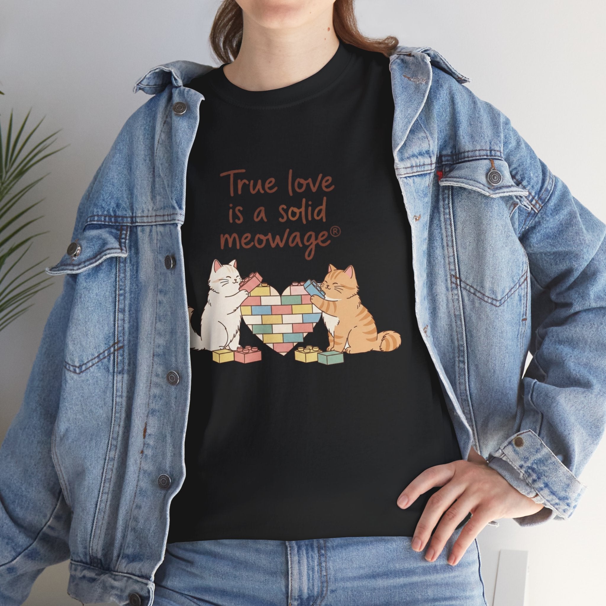 " True love is a solid meowage® " Cat Couple Graphic Tee