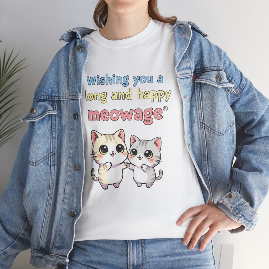 "Wishing you a long and happy meowage®" Cat Couple Graphic Tee